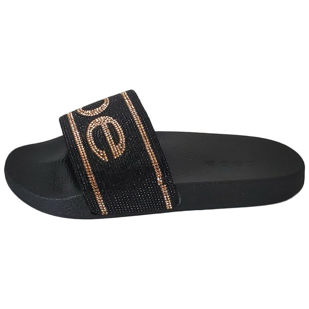 NWT BEBE WOMEN'S BLACK RHINESTONES SLIDES SANDALS - Picture 5 of 8